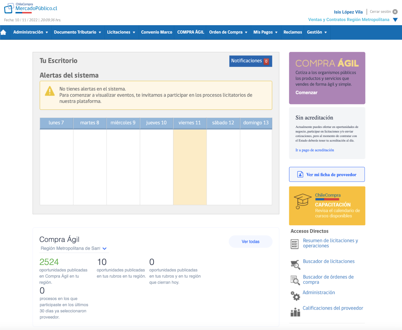 Escritorio anterior de Mercado Público