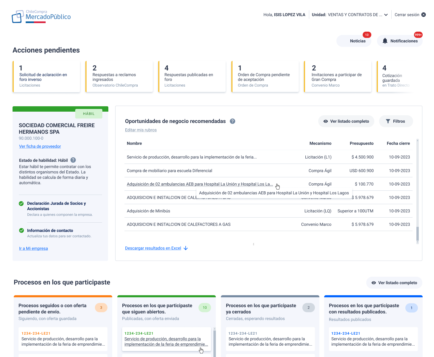 Nuevo escritorio de Mercado Público